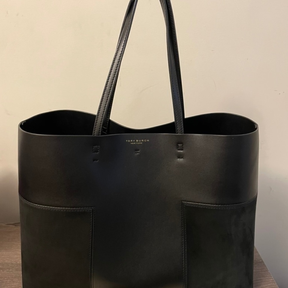 Tory Burch Black Block Leather & Suede Tote